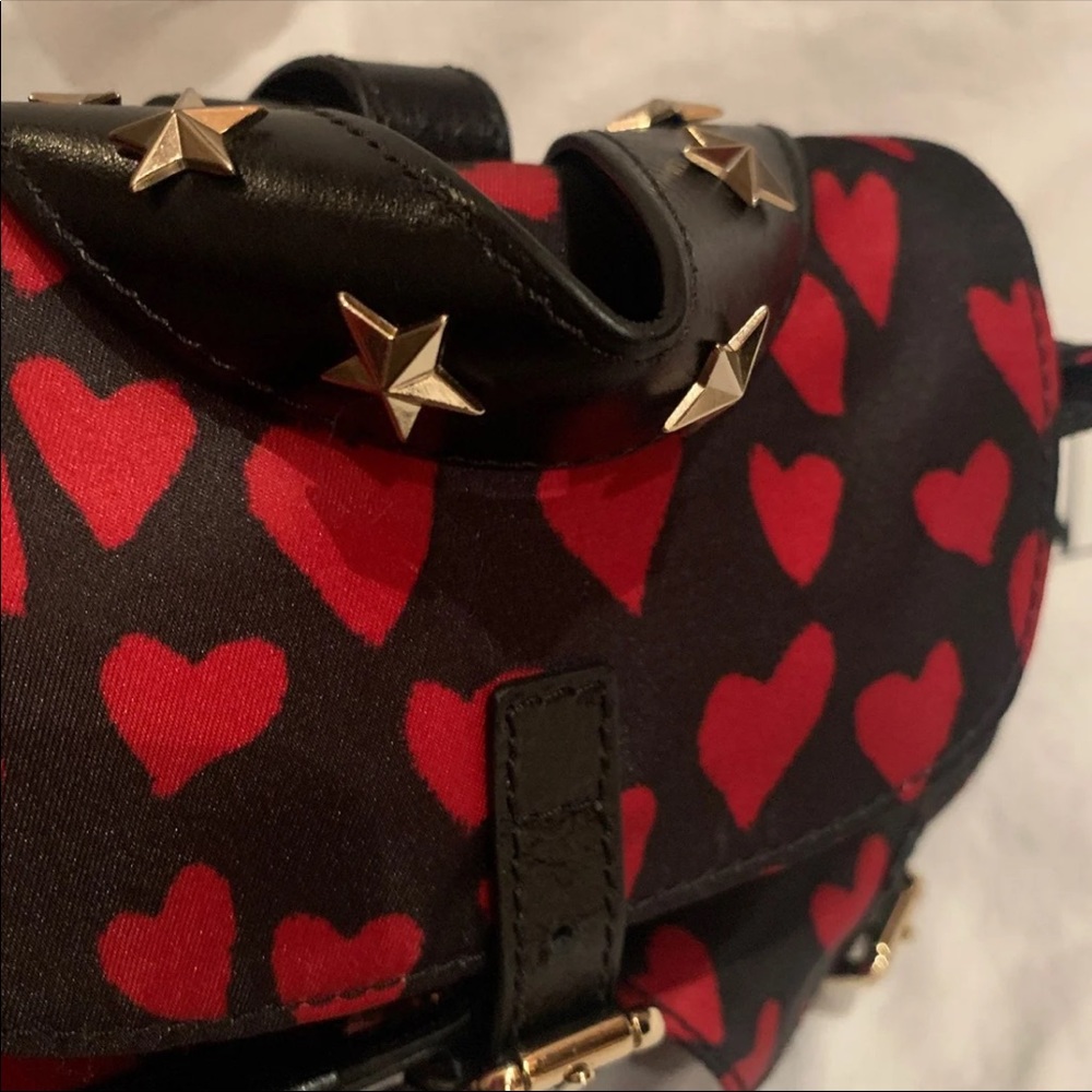 RED Valentino Black Leather Mini Backpack with Red Heart Print - Picture 7 of 14